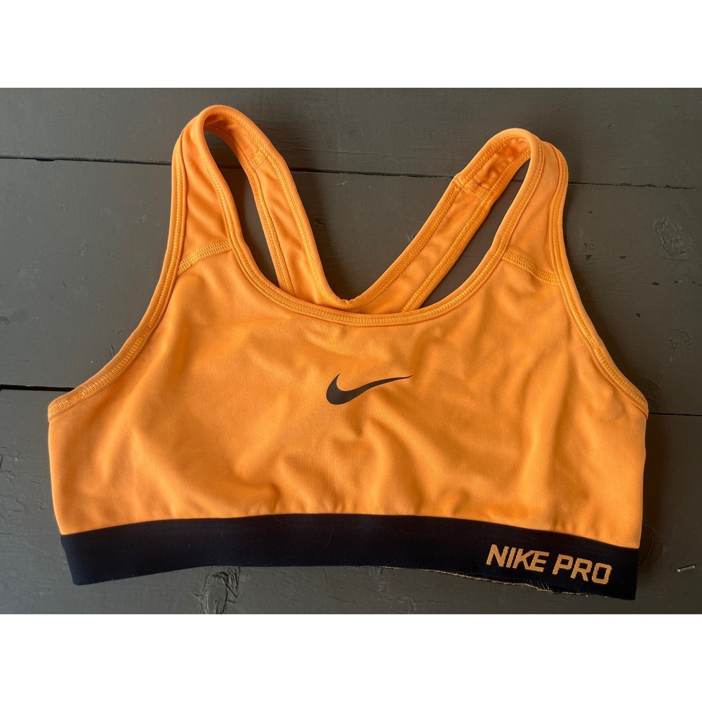 Nike Pro Dri-FIT Women Racerback Sports Bra Orange Black Medium Impact M